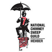 Logo of NCSG BrickLiners graphic of chimney sweep sitting on a chimney with an umbrella